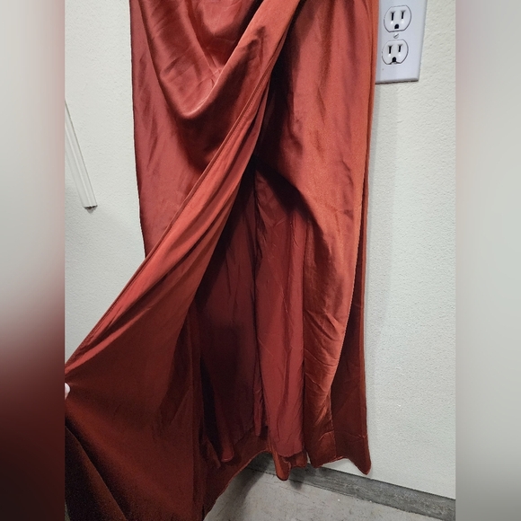 Lulu's Red Carpet Romance Rust Orange Satin Square Neck Maxi Dress L Party - Picture 8 of 12